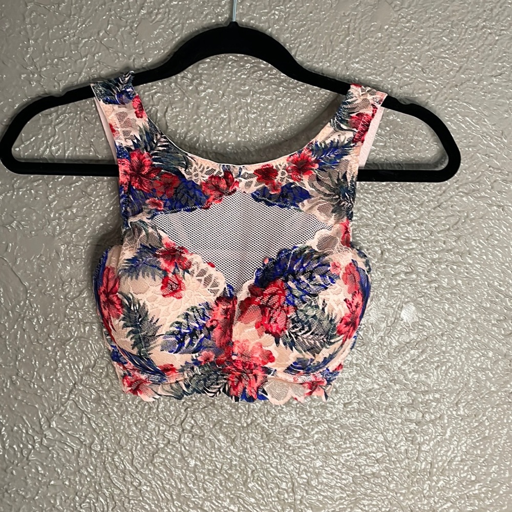 Victoria's Secret  PINK pushup padded bralette FLORAL lace HIGHNECK